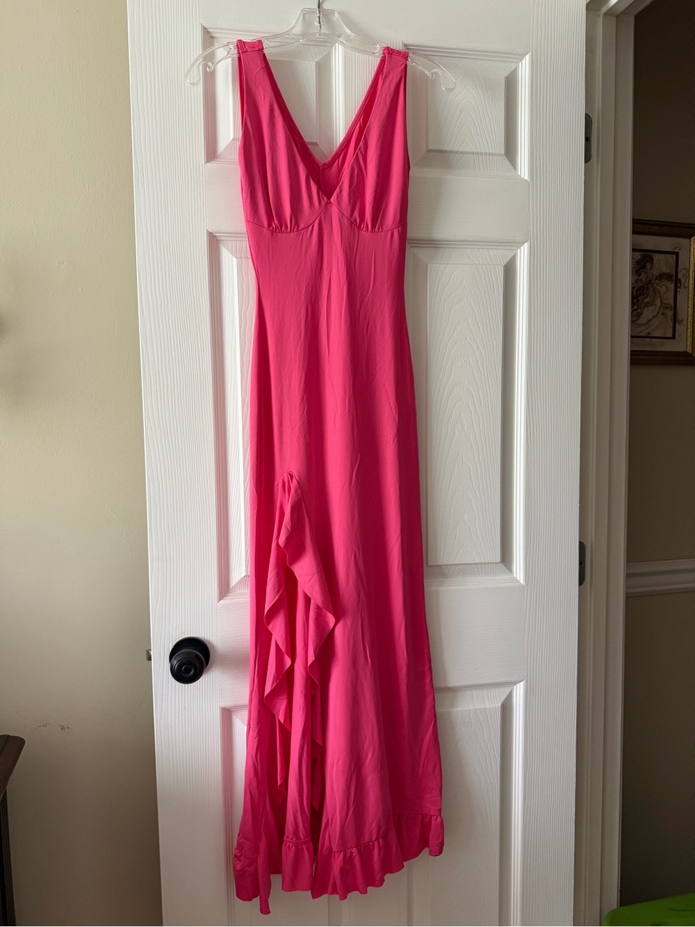 Sleeveless Hot Pink Ruffle-Detail Maxi Dress